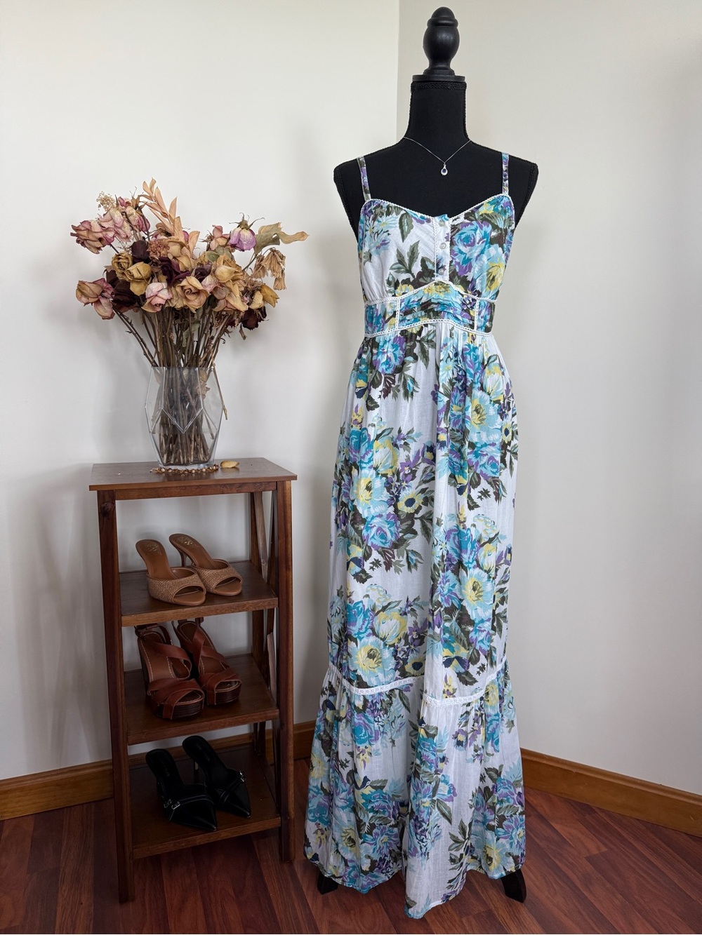 Cottagecore Milkmaid Floral Coquette Maxi Dress | Sz. US 10/UK 14